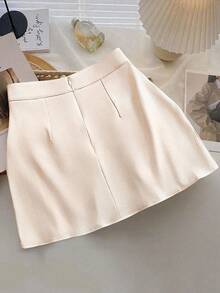 GlowEve Elegant Ruched Chain Detail Mini Skirt - Apricot - View 2