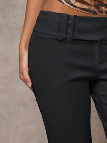 SHEIN BAE Women Solid Color Commuter Casual/Fashionable Outing/Versatile Casual/Old Money Style Pockets Elastic Waist Loose Wide Leg Pants, Suitable For Work, Office, Low-Waisted, Autumn/Winter Business Casual Woman Pants