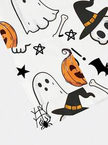 PopScrub Halloween V-Neck Short Sleeve Double Pocket Cute Halloween Pumpkin, Ghost, Witch, Spider, Bat, Pumpkin Lantern Nurse/Doctor Uniform Top/Health Check Surgery Uniform/Solid Color Pet Grooming Uniform Top/Nutritionist Workwear Short Sleeve/Lab Coat With Multi-Pockets Functional Workwear