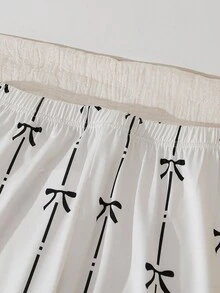 青少年女孩睡衣套装，牛奶丝开衫和短裤，阻燃，适合家居服或外套，杏色配黑色蝴蝶结，2 件 - 杏色 - 查看 7