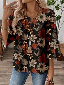 EMERY ROSE Women's 3/4 Sleeve V-Neck Work Blouse, Fall/Winter - Multicolor - View 1