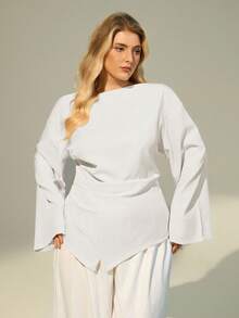 Auralis Plus Size Women Boat Neck Flare Sleeve Loose Fashion Top Bell Sleeves