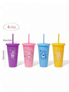 SHEIN X Care Bears 4pcs 24 Oz / 710ml Cartoon Pattern Flat Bottom Cup For Party Drinks - Multicolor - View 3