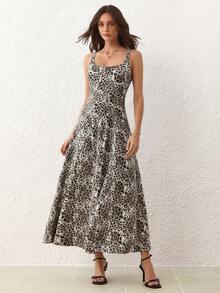 SHEIN Unity Damen Leoparden-Muster Quadratischer Ausschnitt Ärmelloses Lässig Denim Kleid - Verschiedenfarbig - Übersicht 7