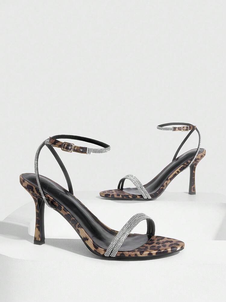 CUCCOO SZL Black Metal PU & Silver Rhinestone Thin Strap Fashionable Sexy Elegant Pointed Toe Summer Outdoor High Heel Sandals For Women