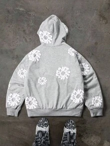 Manfinity EMRG Luźna, luźna bluza z kapturem i długim rękawem dla mężczyzn, na jesień - Szary - Zobacz 2