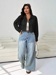 Solflare 大码女式黑色长袖单排扣休闲夹克秋冬女装 - 黑色 - 查看 3