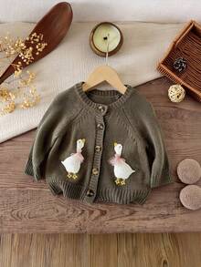 SHEIN 新生女婴可爱卡通图案针织开衫，秋冬百搭