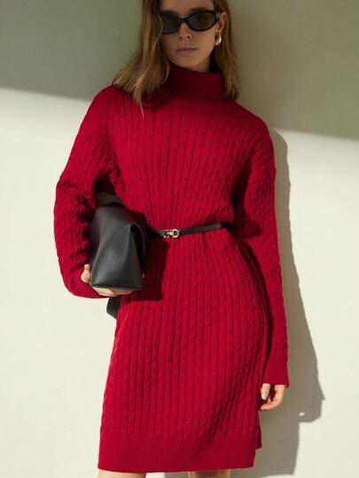 Aveloria Modichic 女式纯色简约长袖高领毛衣裙，日常穿着