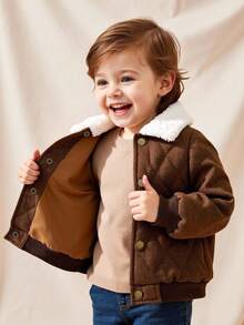 SHEIN Playful Pals Baby Boy Brown Casual Solid Color Loose Fit Jacket, Suitable For Outdoor Play, Home Leisure, And Daily Wear, Autumn/Winter Baby Boy Jacket Baby Boy Coat Brown Jacket Sherpa Collar Jacket Quilted Jacket Brown Jacket Baby Boy Brown Jacket Baby Boy Winter Coat Fall