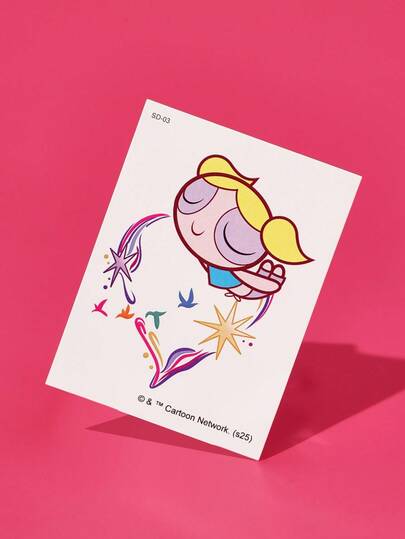 FanGlow THE POWERPUFF GIRLS X SHEIN 泡泡1片装彩色卡通纹身贴适用于肩膀颈部锁骨手臂人体艺术临时防水仿真纹身贴