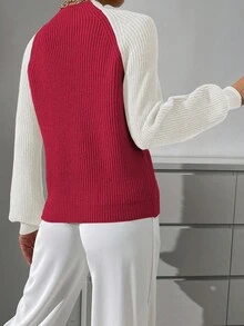 EMERY ROSE Suéter de mujer de moda casual con cuello alto, manga larga y bloque de color - Multicolor - Ver 2