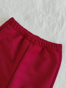 SHEIN 2 件套男婴幼儿新生儿 0-3 岁休闲优雅运动日常百搭燕麦色 Polo 领运动衫 + 裤子套装，婴儿家居户外配套服装 - 酒紅色 - 查看 6