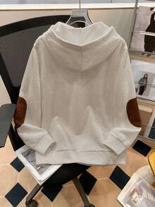 SHEIN 青少年男童休闲舒适百搭侧撞色半拉链卫衣，适合秋冬季节穿着。 - 杏色 - 查看 2