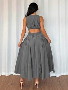 DAZY Vestido de línea A de longitud media con cuello redondo y espalda descubierta para mujer