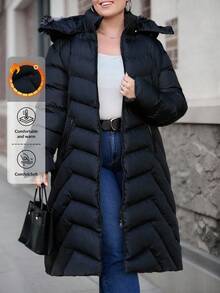 EURMUSE Plus Size Women's Zip Up Fuzzy Trim Hooded Puffer Coat, For Winter