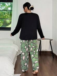 SHEIN Plus Size Cute Dinosaur Print Long Sleeve Top & Pants Pajama Set Dinosaur Pajamas Women, Fall Winter Clothes