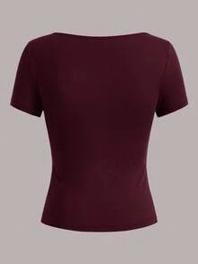 SHEIN EZwear 3pcs Women's Short Sleeve Cropped Casual Fitted T-Shirts, Suitable For Summer,Red Top - Multicolor - View 6