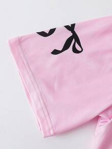 SHEIN 青少年女孩百搭街头篮球服宽松蝴蝶结领撞色T恤+喇叭裤套装 - 彩色 - 查看 9