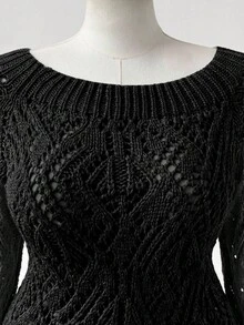 Lyrianda Áo len chui đầu dệt kim họa tiết chấm bi cỡ lớn dành cho nữ, thích hợp cho mùa xuân, hè, thu và các kỳ nghỉ. - màu đen - Xem 5