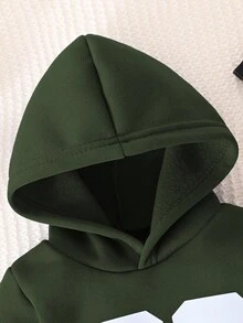男童字母印花连帽卫衣和裤子套装，适合男婴秋、春、冬季穿着，舒适好穿。适合户外、学校和家居穿着 - 墨綠色 - 查看 5
