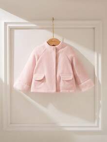 SHEIN Baby Girl Fashionable Versatile Faux Fur Patchwork Long Sleeve Overcoat, Suitable For Autumn/Winter, Indoor, Outdoor, Daily Wear Fall - Pink - View 3