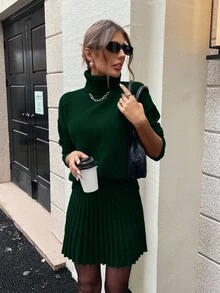 SHEIN Clasi Bộ 2 áo len cổ lọ màu xám cho nữ - màu xanh lá - Xem 5