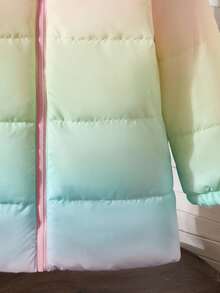 Chaqueta casual con capucha de invierno para niña, de manga larga con cremallera y cuello, en estilo ombré - Multicolor - Ver 5
