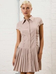 COUREZ 格纹无袖衬衫裙，正面纽扣设计 / Y2K 复古风外出穿搭 秋季女装 冬季女装 哥特风夜店装扮 性感女装 - 彩色 - 查看 5