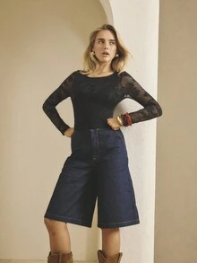 Aralina Winter Fall Dark Wash Mid Rise And Wide Leg Jeans Spring Country Style - Dark Wash - View 8