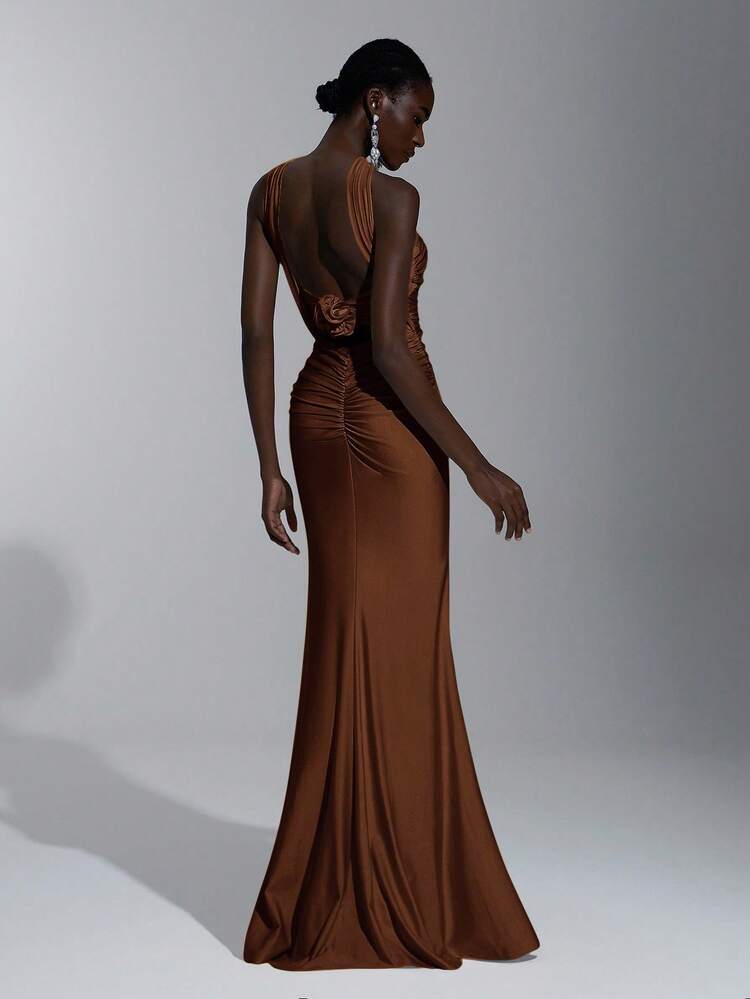 Elitara Elegante, romántico, sexy, minimalista, de punto, elástico, sin tirantes, sin espalda, ajustado, de moda, estilo influyente, adecuado para vacaciones, fiestas de cumpleaños, bodas, vestidos de dama de honor - Marrón - Añade 2