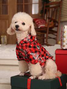 PETSIN 1 Stück rot-schwarzes kariertes Schneeflocken-Haustierkleidung für Weihnachten - Verschiedenfarbig - Übersicht 1