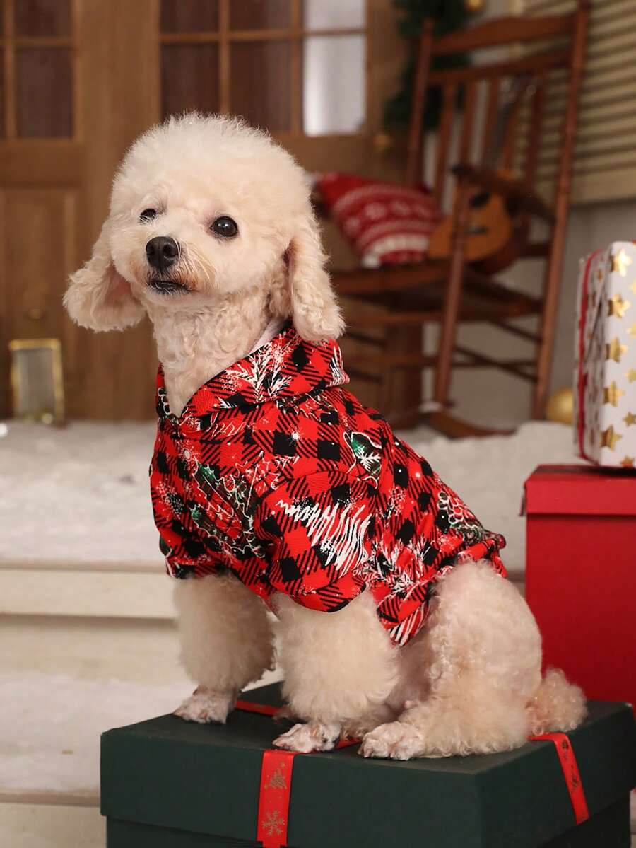 PETSIN 1 Stück rot-schwarzes kariertes Schneeflocken-Haustierkleidung für Weihnachten - Verschiedenfarbig - Übersicht 1