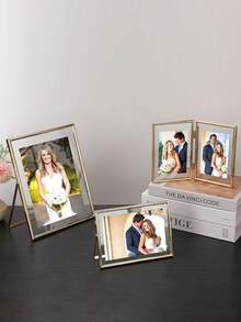 1pc Gold Metal Frame Acrylic Floating Photo Holder, Modern Decorative Frame Gifts Birthday Graduation - Gold - View 4