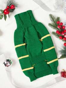 PETSIN 1pc Christmas Pet Cat Dog Universal Green Diamond Grid Elk Snowflake Cute Pattern Jacquard Knitted Elastic Comfortable Dog Christmas Sweater - Multicolor - View 5