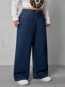SHEIN ICON Jeans de talle alto y pierna recta de talla grande - Neblina azul - Ver 4