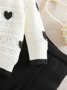 SHEIN مجموعة كنزة صوفية وبنطلون محبوكة للأطفال البنات بنمط قلب ملون، كاجوال للخريف/الشتاء، 2 قطعة