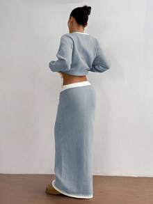 Flirla 2pcs Ombre Bowknot Strap Casual Basic Knit Set, Autumn/Winter - Multicolor - View 2