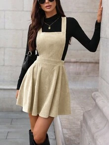 EMERY ROSE Váy dây trơn màu giản dị, đa năng cho mùa thu - Màu Khaki - Xem 5