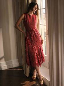 MOTF PREMIUM LACE BELTED DRESS - Red - View 7