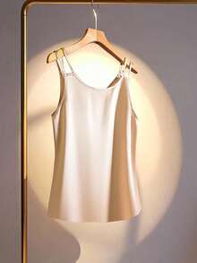 SHEIN EMERY ROSE CURVE 大码女式缎面纯色宽松无袖上衣 - 杏色 - 查看 2