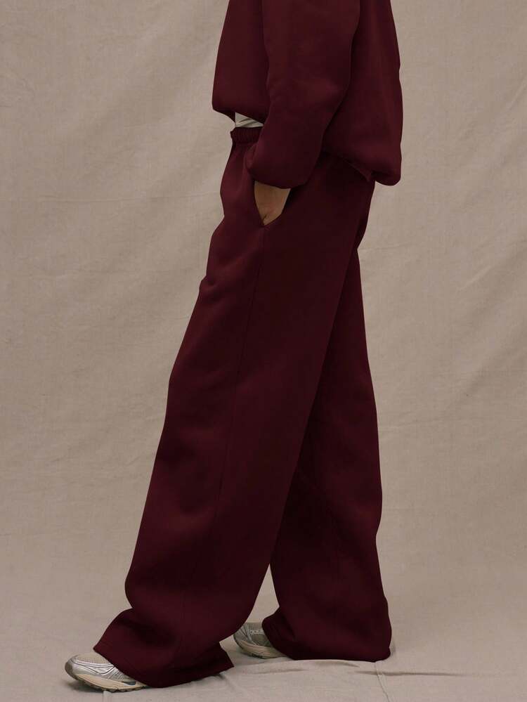 MUSERA Joggingbroek met trekkoord en rechte pijpen, geschikt voor vakantie, vliegveld, casual, schattig, jaren 90, Y2K, afstuderen, afstuderen, lerares, voor vrouwen, herfst, lente - Bordeaux - Bekijken 3