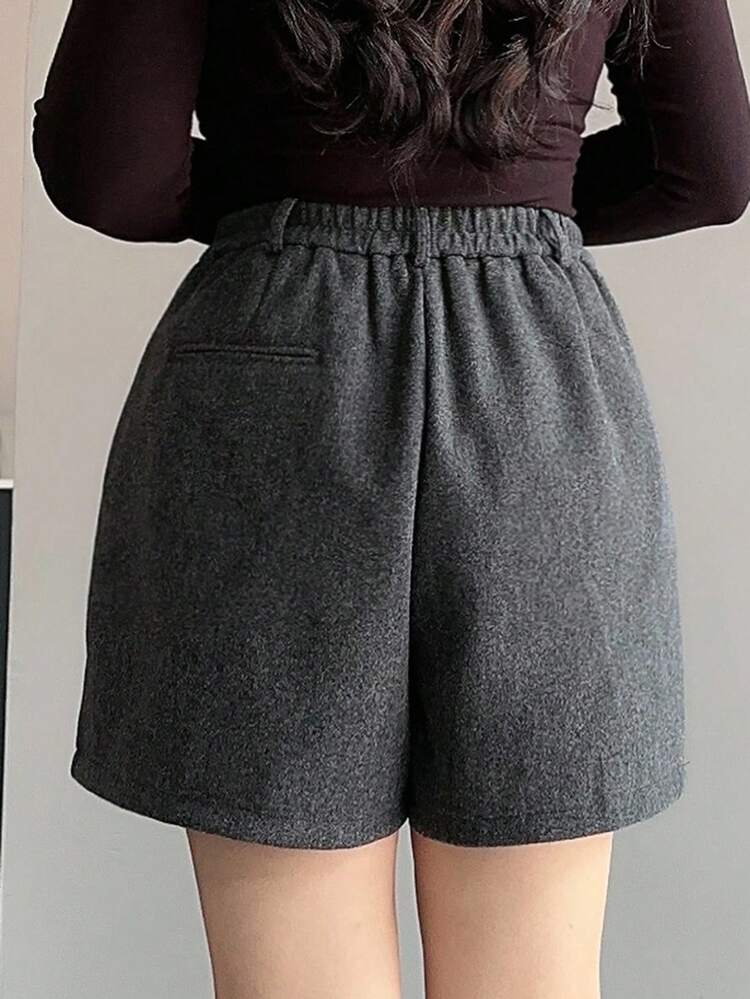 Dazy Plus Plus Size Women Solid Color Thick Casual Shorts, Autumn/Winter