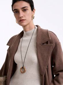 SHEIN X Jwoww Aalyst Vestido de punto de cuello alto de manga larga de mezcla de lana para mujer - Marrón Mocha - Ver 7