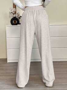 SHEIN EZwear Women's Casual Drawstring Waist Loose Khaki Sweatpants, Summer Business Casual Woman,Cargo Pants Graduation,Back To School Outfits,Graduation,Teacher Outfits For Women,Back To School