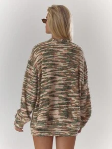 MUSERA Textured Button Long Sleeve Oversized Cardigan Cosy Cute Casual Coffee Club Winter Evening Elegant - Multicolor - View 3