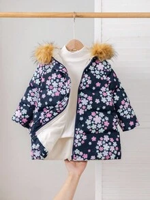 SHEIN Young Girl Cute Fleece Hooded Padded Coat, Versatile For Autumn/Winter Fall - Multicolor - View 6