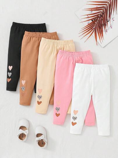SHEIN Playful Pals 女婴可爱心形印花松紧腰裤，秋季