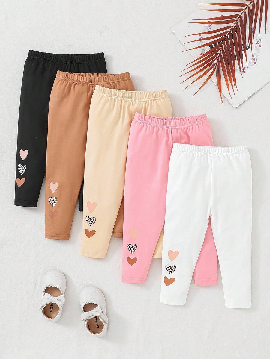 SHEIN Playful Pals 女婴可爱心形印花松紧腰裤，秋季