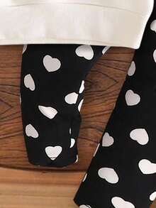 SHEIN Happikins Baby Girl Casual Cute Mini Polka Dot & Heart Print Soft Thick Crew Neck Long Sleeve Sweatshirt And Leggings Set, Suitable For Autumn/Winter Fall Baby Girl Heart Outfit Baby Clothes Girl Black White And Pink Baby Girl Winter Clothes Baby Girls Sets Baby Girl Clothes Spring Fall Clothes Baby Girl - Multicolor - View 6